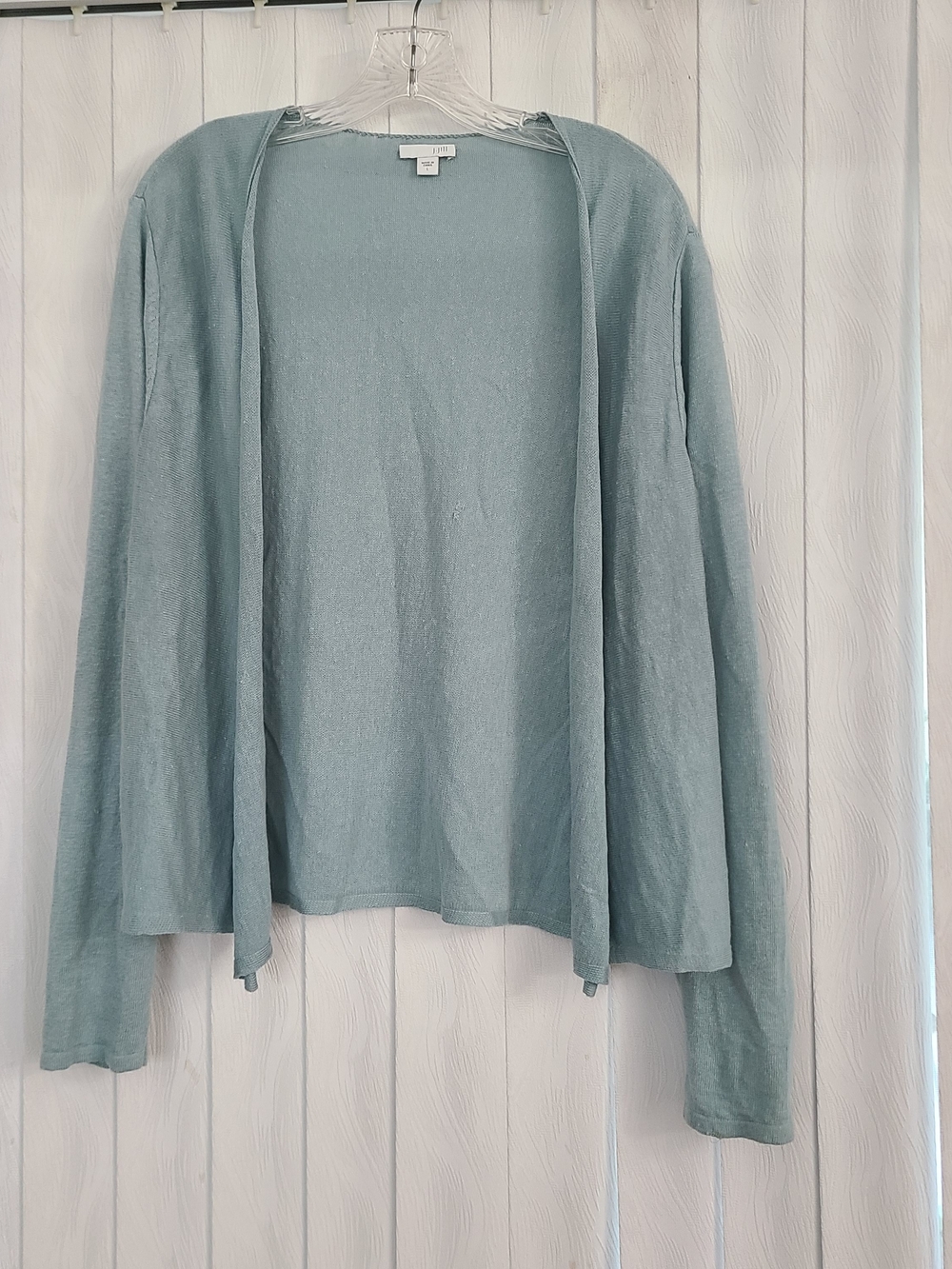 J Jill Sz L Light Blue Open Front Lightweight Linen Blend Beach Casual Cardigan